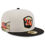 Gorra ajustada 59FIFTY Salute To Service 2023 de los Cincinnati Bengals piedra/negro de New Era para hombre