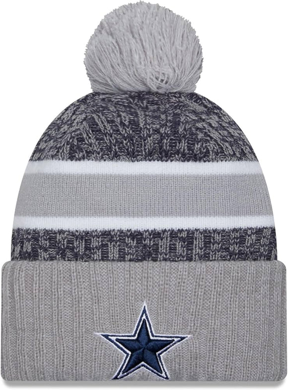 New Era Dallas Cowboys 2023 Sideline Sport Cuffed Pom Knit Hat - Navy/Gray