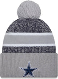 New Era Dallas Cowboys 2023 Sideline Sport Cuffed Pom Knit Hat - Navy/Gray