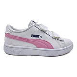 Tenis Puma Smash V2 L V PS Blanco y Rosa Infantiles