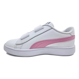 Tenis Puma Smash V2 L V PS Blanco y Rosa Infantiles